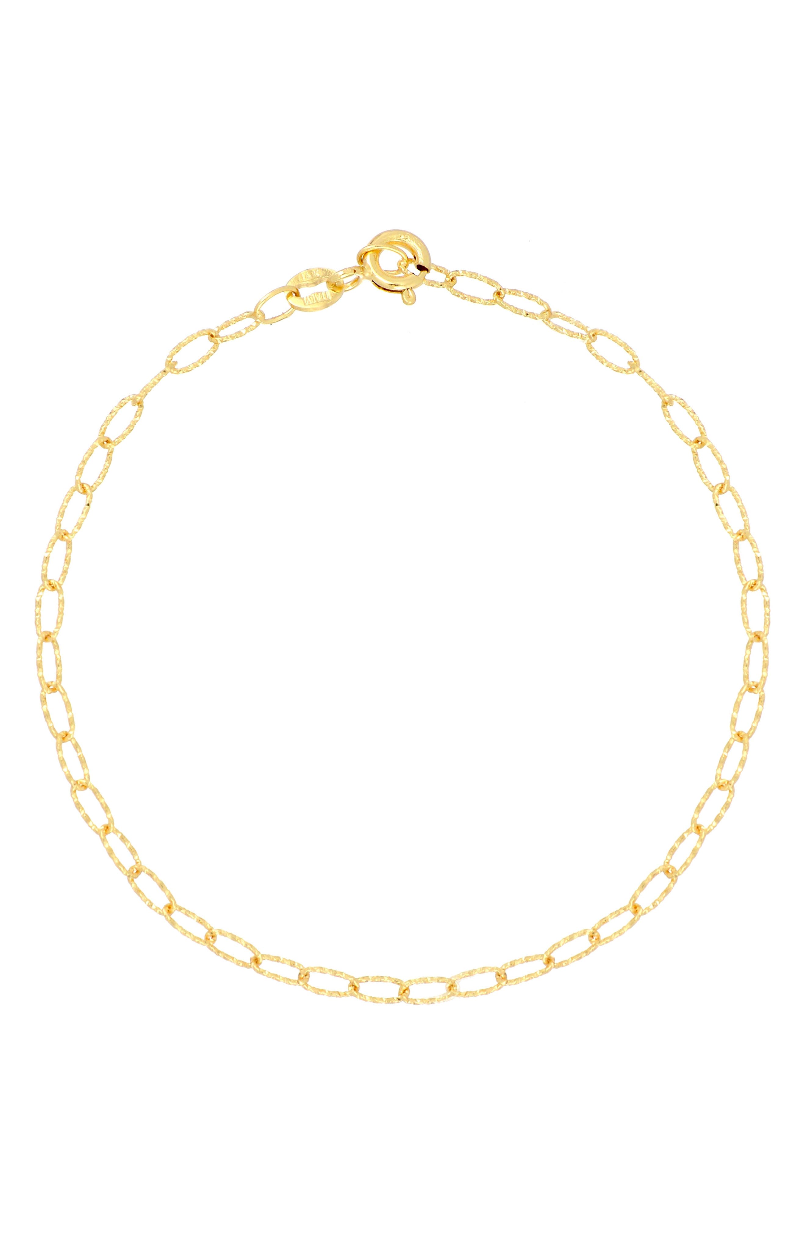 Anklet Flat Oval Coffee Bean Bead Stations 14k Yellow Gold Adjustable Length 